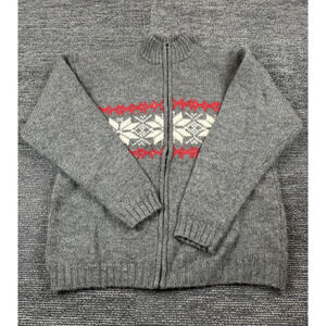 Britches Mens XL 100% Wool Sweater Christmas Winter Gray Full Zip